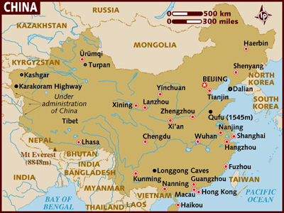 Chine carte (Lonely Planet).