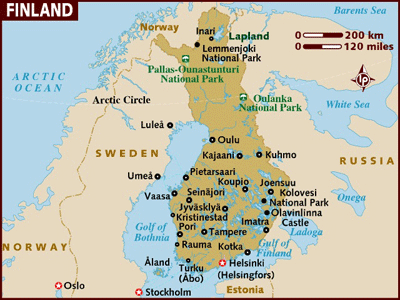 핀란드 지도 (Lonely Planet).