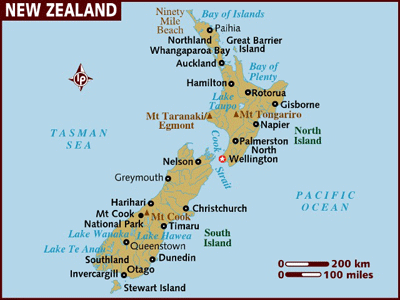 نيوزيلندا خريطة (Lonely Planet).