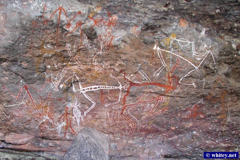 Aborigen australiano Pintura rupestre depicting Dance, Parque Nacional Kakadu, Australia.