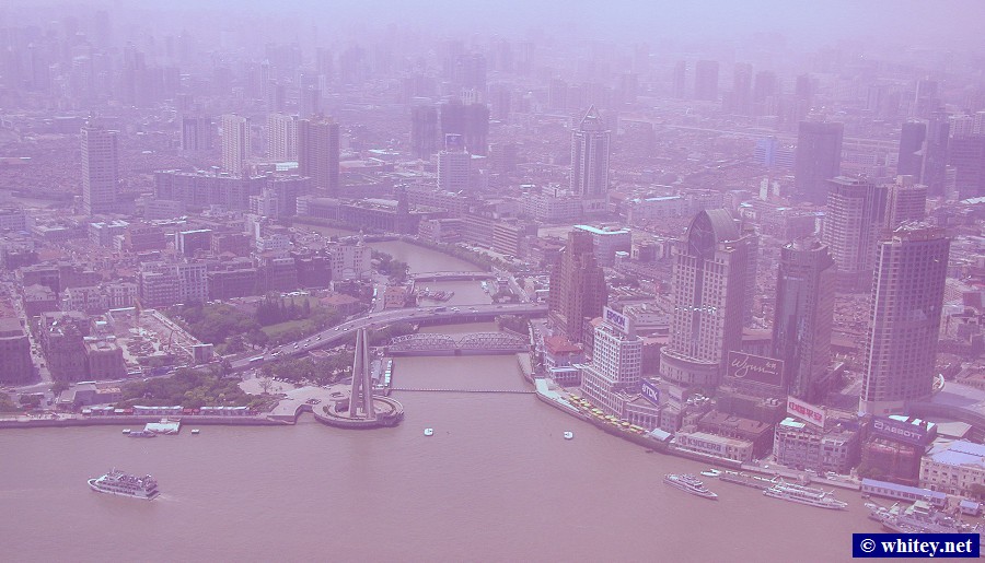 View towards the west (Puxi) from Oriental Pearl Tower, 上海, 中国.  浦西, 东方明珠塔.
