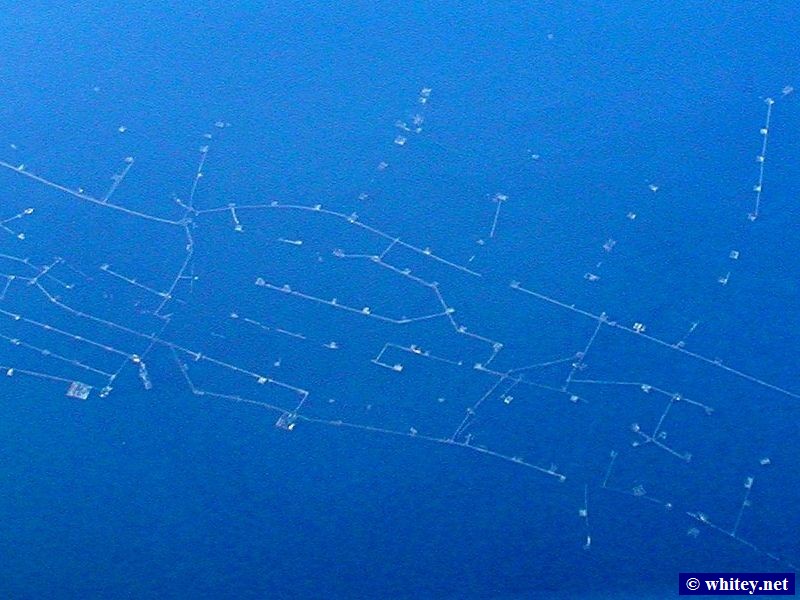 Aerial photo of strange structures in the Caspian Sea.