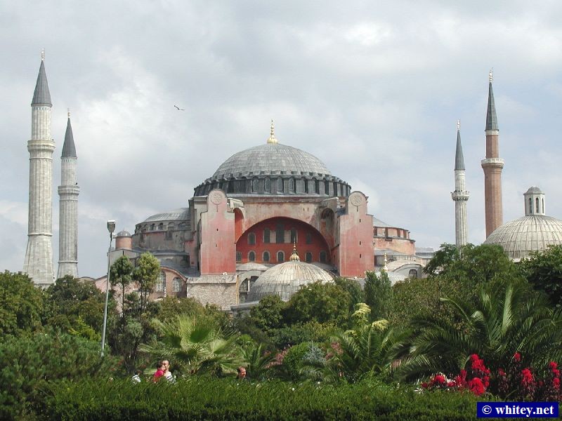 Hagia Sophia, Istanbul, Turkey. / Ayasofya. 6th century; originally without minarets; converted to a Mosque when Istanbul was conquered by the Turks.