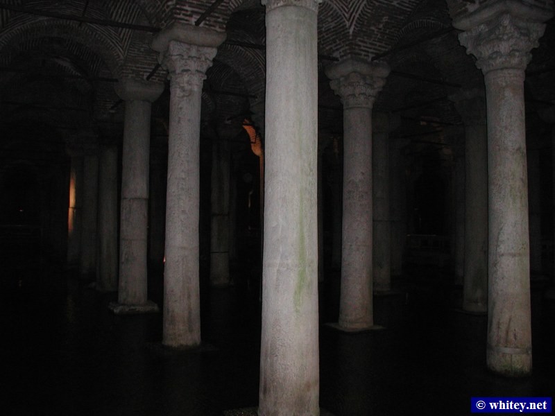 Inside the (underground) Basilica Cistern, Стамбул, Турция. / Yerebatan Sarnıcı. The Byzantine cistern supplied water to the city during barbarian attacks and sieges. It still contains water but visitors walk around on elevated pathways.